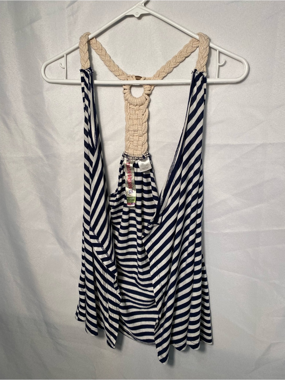 2000’s Striped Navy & White Crochet-Back Tank Top - Women
